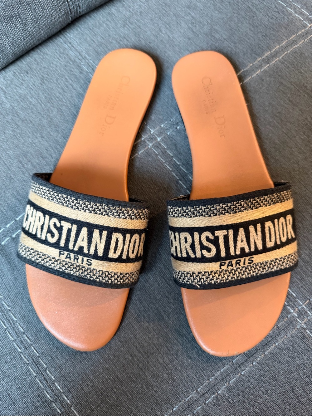Dior Leather Slide Sandals - Tan & Black